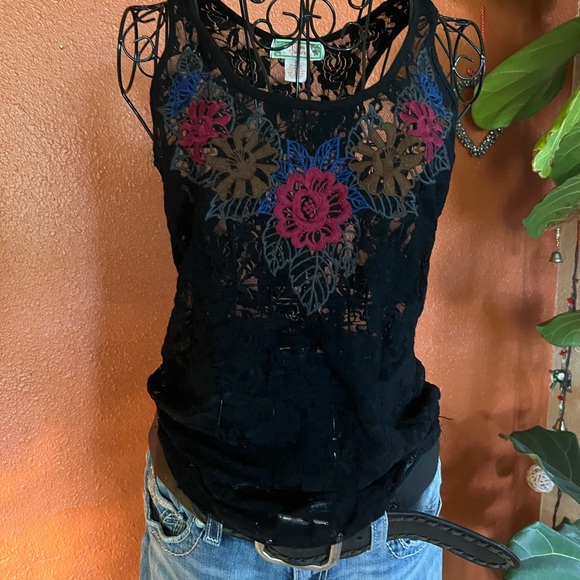 Flying Tomato Tops - 👚🚨 2 for $30 Y2K Time Machine | Flying Tomato 🍅 Black Lace Top Flower Appliqué 🚨